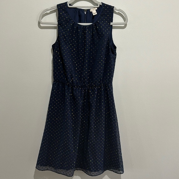 J. Crew Dresses & Skirts - J.CREW Women Navy Metallic Gold Dot Dress Sleeveless Navy Size 0 Zipper Flare
